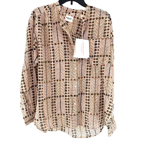 Marant Etoile Women's Ecru Mexika Printed Cotton Blouse Size 38 | Medium - Picture 9 of 12